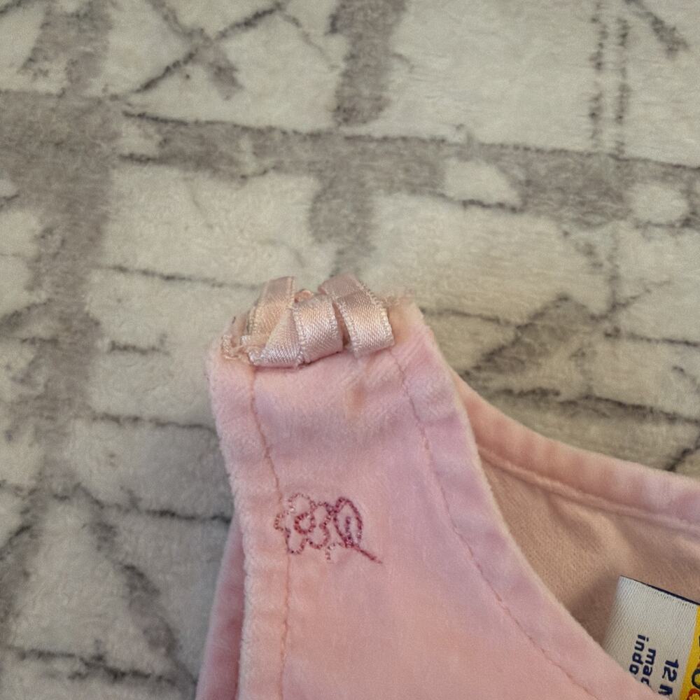 Sprockets Toddler Girls, Pink Velvet Jumpsuit‎ Embroidered Flowers 12 Months Vtg - Picture 5 of 9